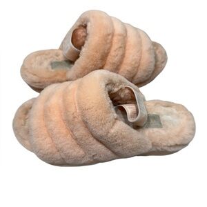 UGG Fluff Yeah Sheepskin Slide Sandal Slipper Soft Pink Womens Size 7